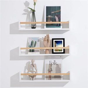 White Nursery Book Shelves Set of 3 Naturel Wood Bookshelf Wall Floating